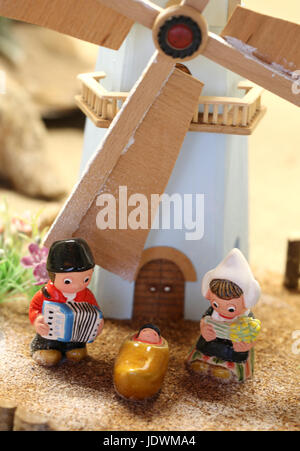 nice Dutch nativity scene with Holland windmill Stock Photo