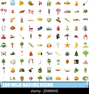 100 forest icons set. Cartoon illustration of 100 forest icons vector ...