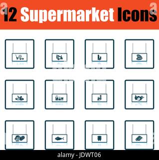 Supermarket icon set. Shadow reflection design. Vector illustration. Stock Vector