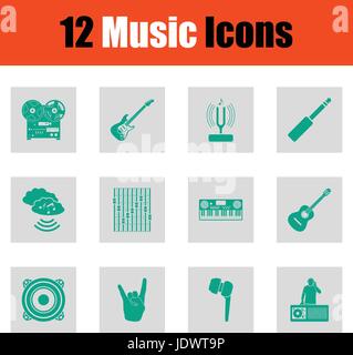 Set of musical icons. Green on gray design. Vector illustration. Stock Vector