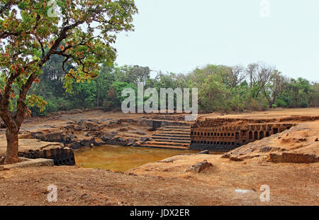 Reclaimed lake of 15 th century Sri Saptakoteshwar Temple built by Kadamba Kings in Divar island in Goa, India. Stock Photo