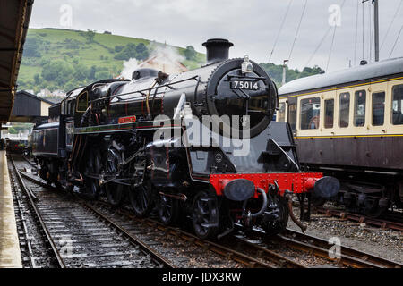 Ex-British Rail locomotive 75104 Braveheart at Kingswear Station, Dartmouth Steam Railway, Devon Stock Photo