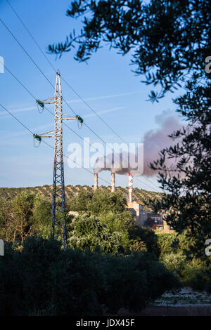 Chimney expelling pollutant gases to the air, Spain Stock Photo
