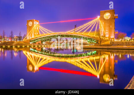 Toyama, Japan park and bridge skyline. Stock Photo