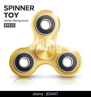 Fidget Hand Spinner Toy Vector. Realistic Gold Fidget Toy For Increased Focus, Stress Relief. Golden Metallic. Popular Toy For Stress Relief. Isolated Stock Vector