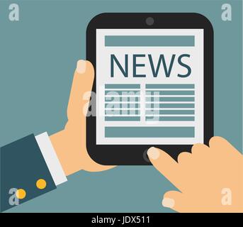 Tablet computer with news icon on the screen. Flat design concept. vector illustration Stock Vector