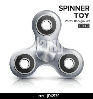Hand Spinner Toy. Steel color. Fidgeting Hand Toy For Stress Relief And Improvement Of Attention Span. Stress And Anxiety Relief. Realistic 3D Vector Stock Vector