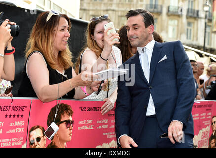 Jon Hamm meets fans during the Baby Driver premiere held at Cineworld in Leicester Square, London. Stock Photo