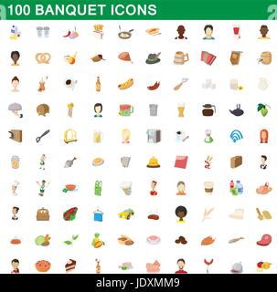 100 banquet icons set in cartoon style for any design vector illustration Stock Vector