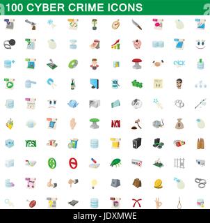 100 cyber crime icons set in cartoon style for any design vector illustration Stock Vector