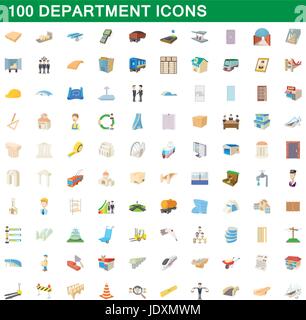 100 department icons set in cartoon style for any design vector illustration Stock Vector