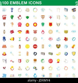 100 emblem icons set in cartoon style for any design vector illustration Stock Vector