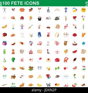 100 fete icons set in cartoon style for any design vector illustration Stock Vector