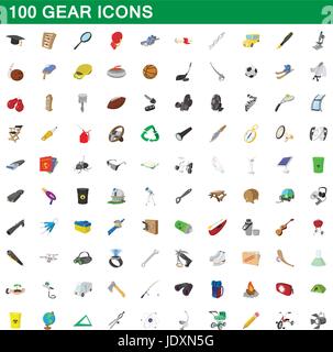 100 gear icons set in cartoon style for any design vector illustration Stock Vector