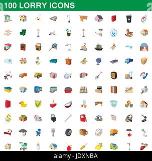 100 lorry icons set in cartoon style for any design vector illustration Stock Vector