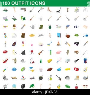 100 outfit icons set in cartoon style for any design vector illustration Stock Vector