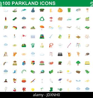 100 parkland icons set in cartoon style for any design vector illustration Stock Vector