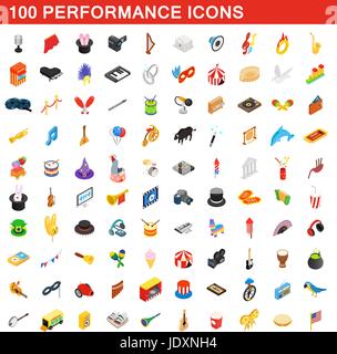 100 performance icons set in isometric 3d style for any design vector illustration Stock Vector