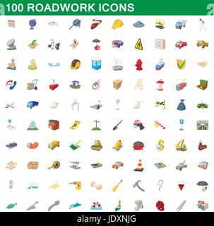 100 roadwork icons set in cartoon style for any design vector illustration Stock Vector