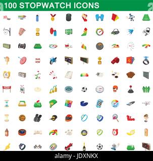 100 stopwatch icons set in cartoon style for any design vector illustration Stock Vector
