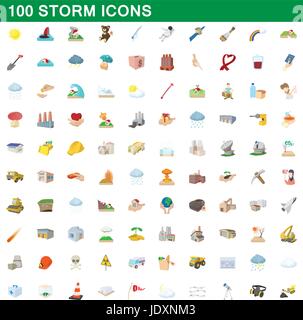 100 storm icons set in cartoon style for any design vector illustration Stock Vector