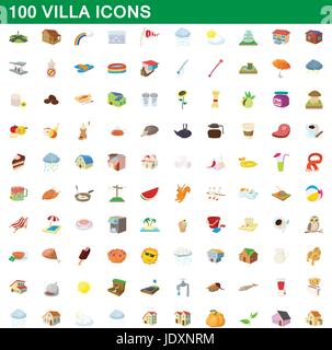 100 villa icons set in cartoon style for any design vector illustration Stock Vector