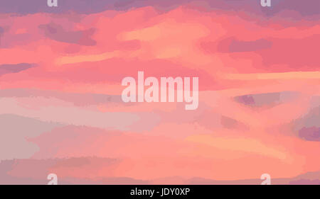 dramatic evening sunset sky in pink, yellow and violet colors, digital painting Stock Photo