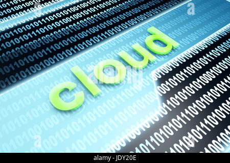 The word Cloud in front of a binary background. Stock Photo