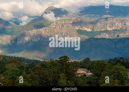 Chimanimani town seen in front of the Chimanimani mountains, Zimbabwe. Stock Photo