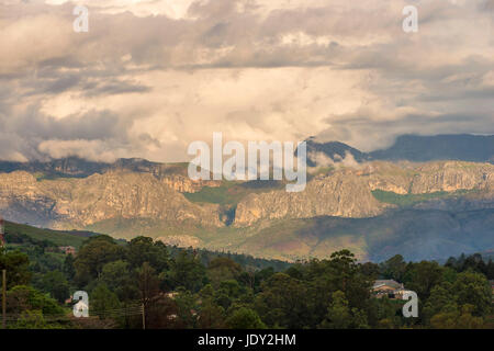 Chimanimani town seen in front of the Chimanimani mountains, Zimbabwe. Stock Photo