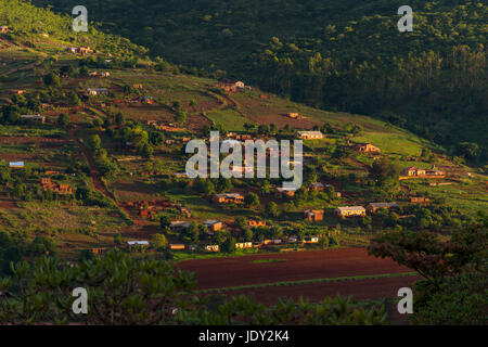 Chimanimani town seen in front of the Chimanimani mountains, Zimbabwe. Stock Photo