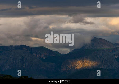 Chimanimani town seen in front of the Chimanimani mountains, Zimbabwe. Stock Photo