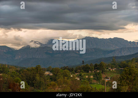 Chimanimani town seen in front of the Chimanimani mountains, Zimbabwe. Stock Photo