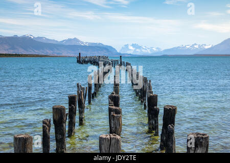 Old Dock in Almirante Montt Gulf in Patagonia - Puerto Natales, Magallanes Region, Chile Stock Photo
