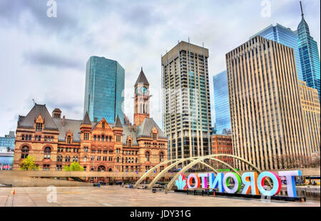 Nathan Phillips Square and Old City Hall of Toronto, Canada Stock Photo