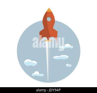 Start up new business project with rocket and clouds image, vector eps10 illustration Stock Vector