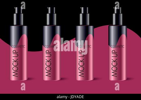 Plastic Cosmetic Pump Bottle. Photorealistic Cosmetics Packaging Mock-up. Stock Vector