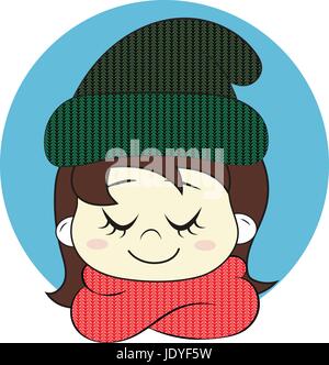 Girl in knitted hat and scarf. Hello winter illustration. Stock Vector