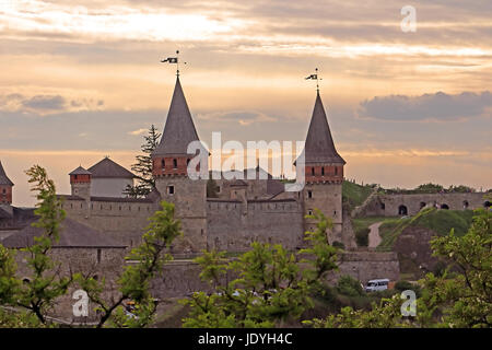 Kamianets-Podilskyi Castle is a former Ruthenian-Lithuanian castle and a later three-part Polish fortress Stock Photo