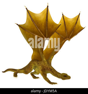 3D digital render of a golden fantasy dragon isolated on white background Stock Photo