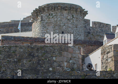 Close-Up View of Castle Cornet, Saint Peter Port, Guernsey with Cannon Stock Photo