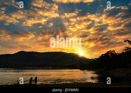 Sunrise over mountain by the lake at Kaeng Krachan National Park Phetchaburi province in Thailand Stock Photo