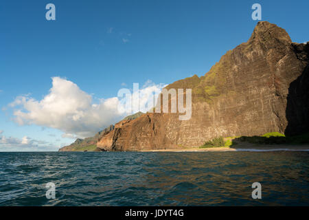 Na Pali coastline taken from sunset cruise along Kauai shore Stock Photo