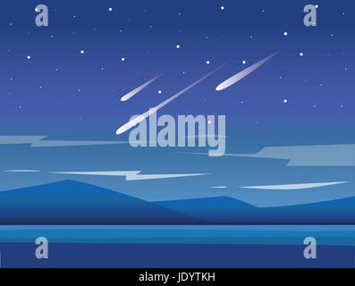 Night mountains vector background Vector mountains, lake and forest landscape in the night. Beautiful geometric illustration Stock Vector