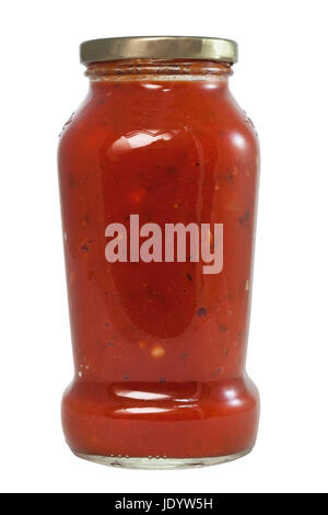 Isolated jar of red sauce / spaghetti sauce. Stock Photo