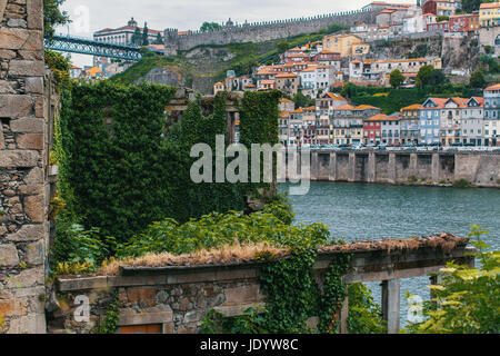 Abandoned buildings at old part of Porto, Portugal. Stock Photo