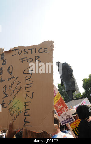 London's Day of Rage protest, and Justice for Grenfell Stock Photo