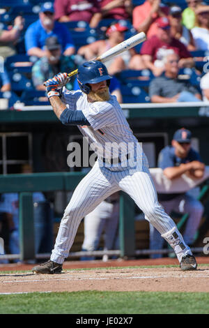 Omaha, NE USA. 19th June, 2017. CSU Fullerton's Taylor Bryant #1 in action during game 5 of the 2017 NCAA Men's College World Series between Florida State Seminole vs Cal State Fullerton Titans at the TD Ameritrade Park in Omaha, NE.Attendance: 17,229.Florida State won 6-4 .Jimmy Rash/Cal Sport Media/Alamy Live News Stock Photo