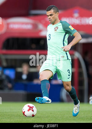 Moscow, Russia. 21st June, 2017. Portugal's Pepe in action during the preliminary stage group A match between Russia and Portugal in the Spartak Stadium in Moscow, Russia, 21 June 2017. Photo: Marius Becker/dpa/Alamy Live News Stock Photo