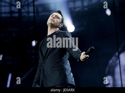 Turin, Italy 21st june 2017,  The Italian singer Tiziano Ferro performs in Turin at stadio Olimpico gran Torino Photo: Cronos/Alberto Gandolfo Stock Photo